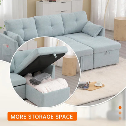 Corduroy/Chenille Upholstered L-Shaped Storage Reversible Chaise Sectional Sofa with Side Pocket