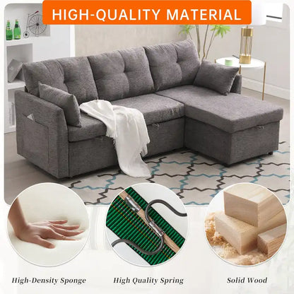 Corduroy/Chenille Upholstered L-Shaped Storage Reversible Chaise Sectional Sofa with Side Pocket