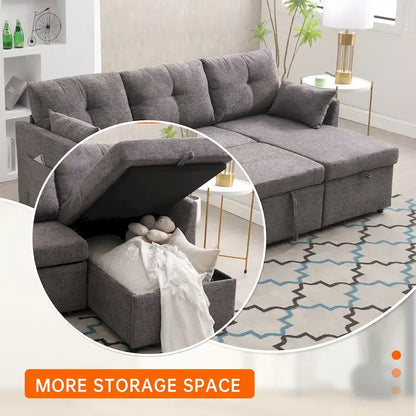 Corduroy/Chenille Upholstered L-Shaped Storage Reversible Chaise Sectional Sofa with Side Pocket
