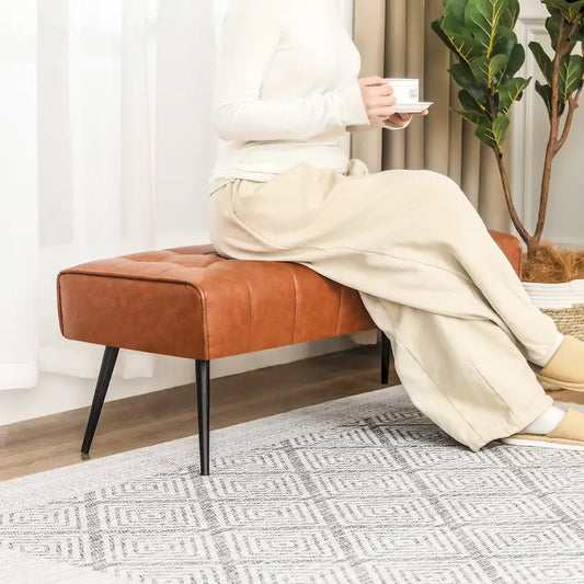 Adeco 41 Inches Faux Leather Ottoman Bench for Living Room