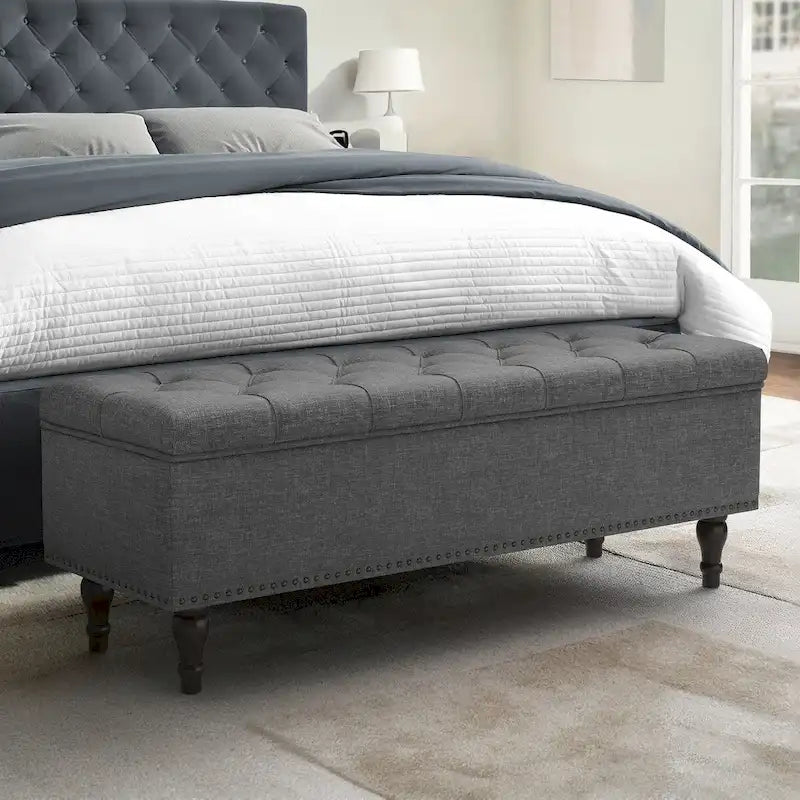 COZYMAN Tufted Storage Bench, Upholstered Ottoman with Storage for Bedroom - 50.8 W X 17.1 D X 18.3 H
