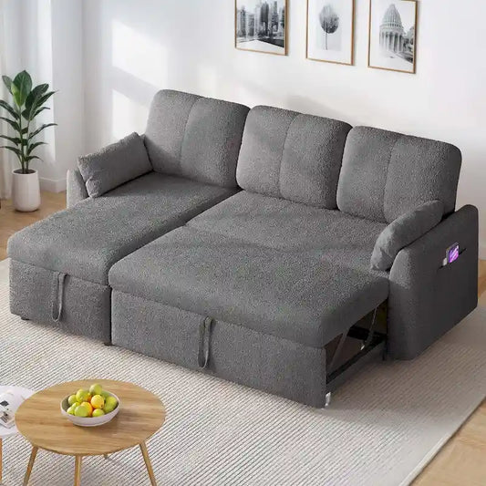 Moasis L-shaped 3-seater Reversible Sectional Sofa Bed Sleeper with Storage and Cushions