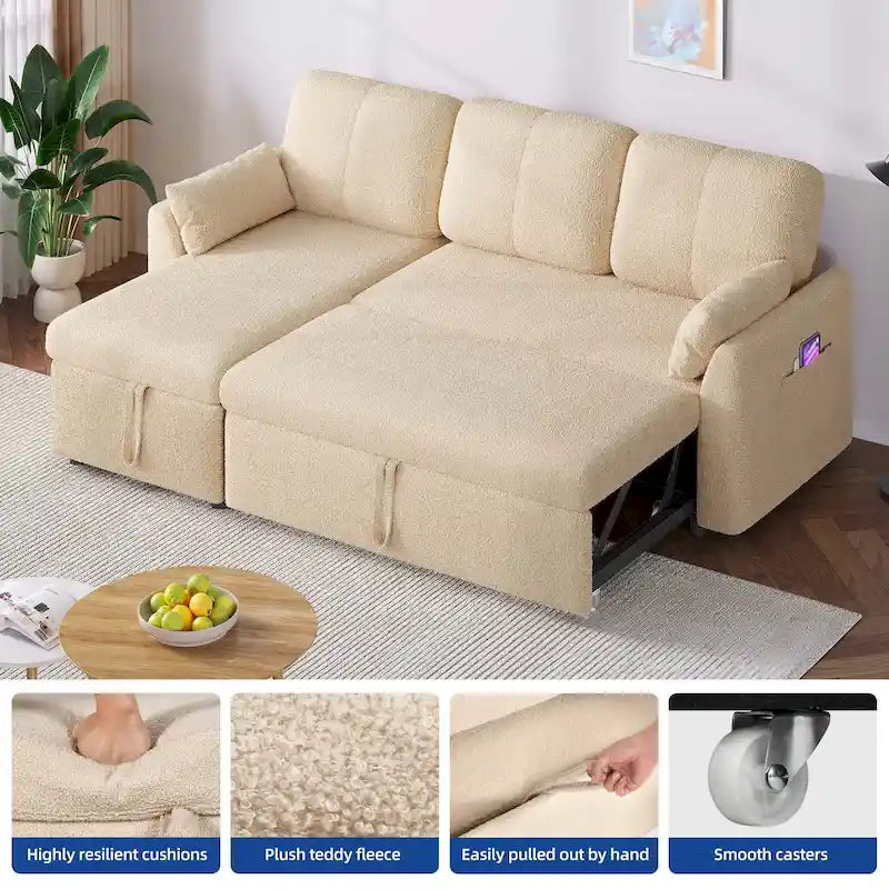 Moasis L-shaped 3-seater Reversible Sectional Sofa Bed Sleeper with Storage and Cushions