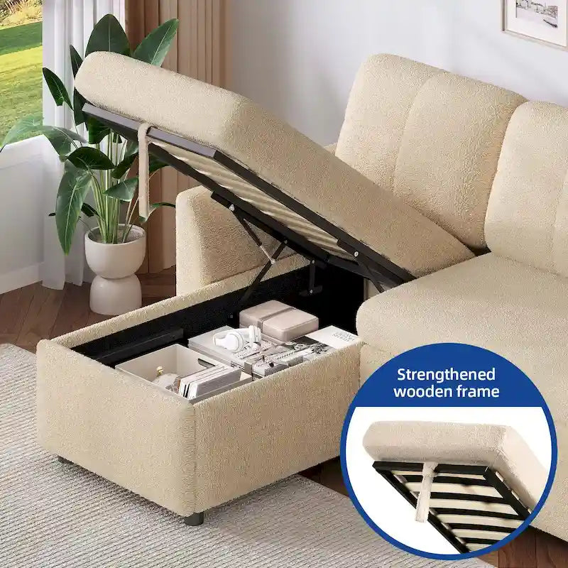 Moasis L-shaped 3-seater Reversible Sectional Sofa Bed Sleeper with Storage and Cushions