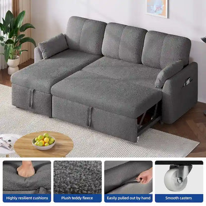 Moasis L-shaped 3-seater Reversible Sectional Sofa Bed Sleeper with Storage and Cushions