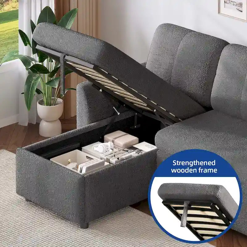 Moasis L-shaped 3-seater Reversible Sectional Sofa Bed Sleeper with Storage and Cushions