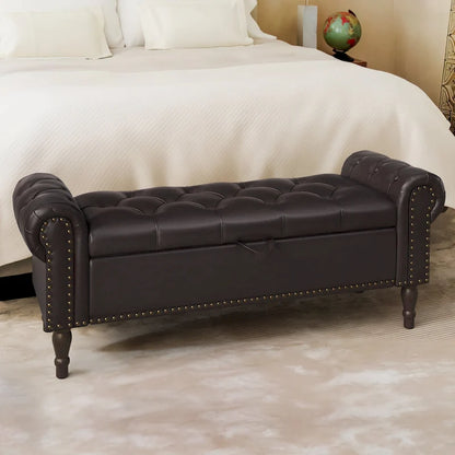 COZYMAN Modern Velvet Upholstered Storage Bench with Silver Nailhead Trim
