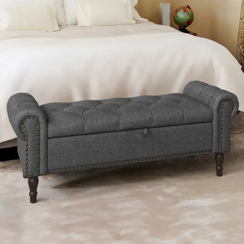 COZYMAN Modern Velvet Upholstered Storage Bench with Silver Nailhead Trim