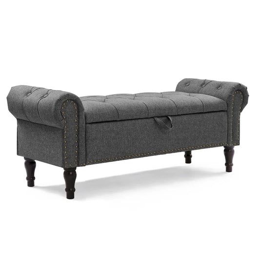 COZYMAN Modern Velvet Upholstered Storage Bench with Silver Nailhead Trim