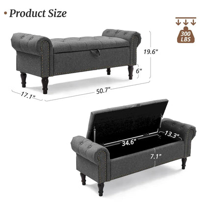 COZYMAN Modern Velvet Upholstered Storage Bench with Silver Nailhead Trim