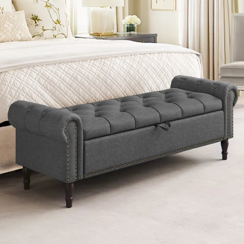 COZYMAN Modern Velvet Upholstered Storage Bench with Silver Nailhead Trim