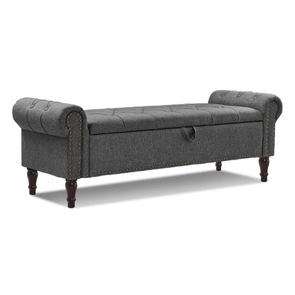 COZYMAN Modern Velvet Upholstered Storage Bench with Silver Nailhead Trim