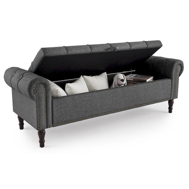 COZYMAN Modern Velvet Upholstered Storage Bench with Silver Nailhead Trim