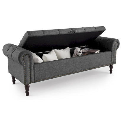 COZYMAN Modern Velvet Upholstered Storage Bench with Silver Nailhead Trim