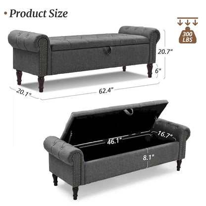 COZYMAN Modern Velvet Upholstered Storage Bench with Silver Nailhead Trim