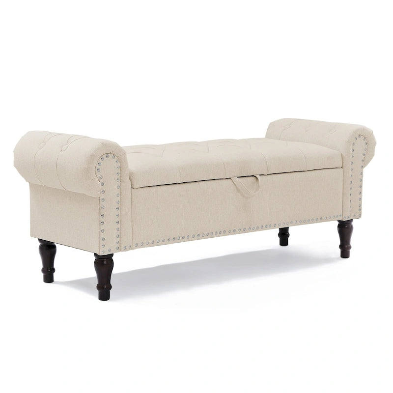 COZYMAN Modern Velvet Upholstered Storage Bench with Silver Nailhead Trim