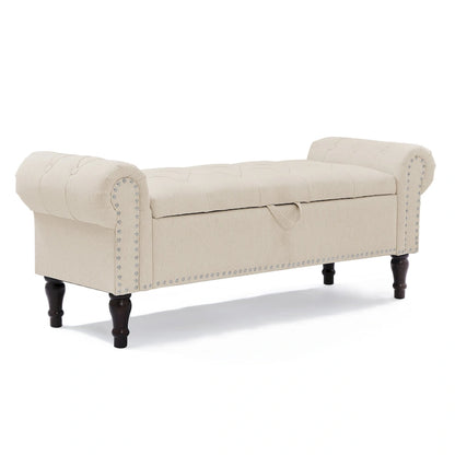 COZYMAN Modern Velvet Upholstered Storage Bench with Silver Nailhead Trim