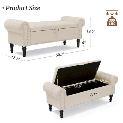 COZYMAN Modern Velvet Upholstered Storage Bench with Silver Nailhead Trim