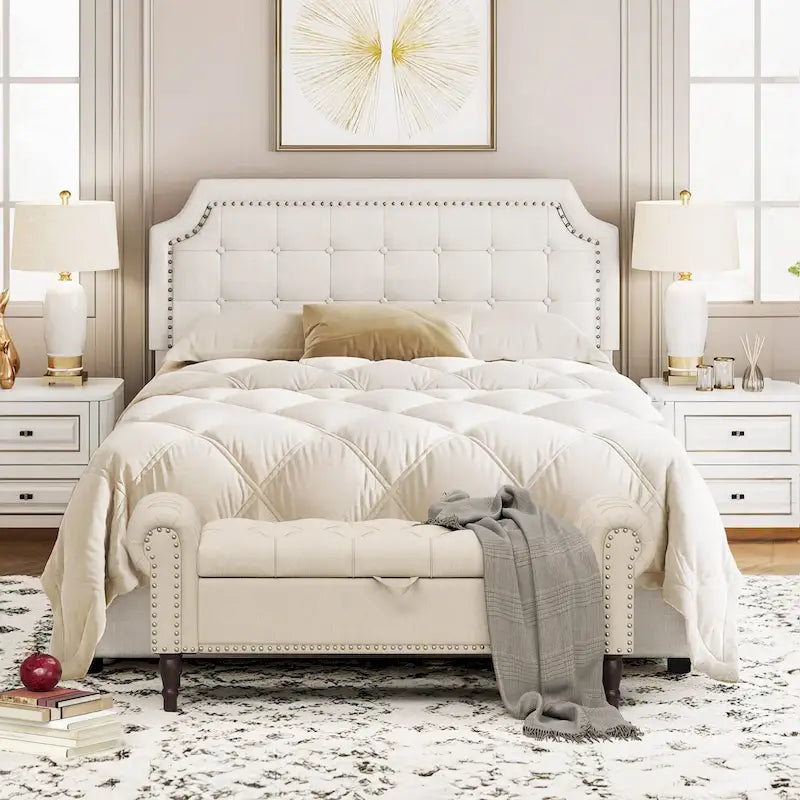 COZYMAN Modern Velvet Upholstered Storage Bench with Silver Nailhead Trim