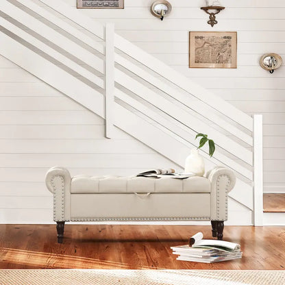COZYMAN Modern Velvet Upholstered Storage Bench with Silver Nailhead Trim