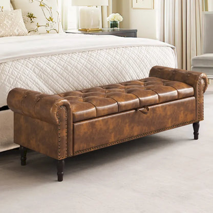 COZYMAN Modern Velvet Upholstered Storage Bench with Silver Nailhead Trim