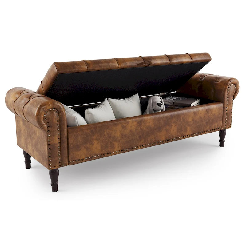 COZYMAN Modern Velvet Upholstered Storage Bench with Silver Nailhead Trim