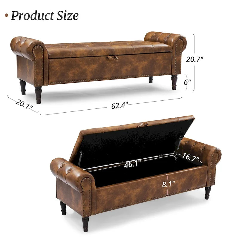 COZYMAN Modern Velvet Upholstered Storage Bench with Silver Nailhead Trim