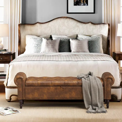 COZYMAN Modern Velvet Upholstered Storage Bench with Silver Nailhead Trim