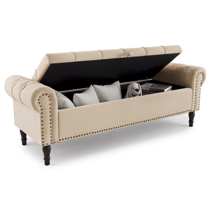 COZYMAN Modern Velvet Upholstered Storage Bench with Silver Nailhead Trim