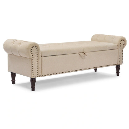 COZYMAN Modern Velvet Upholstered Storage Bench with Silver Nailhead Trim