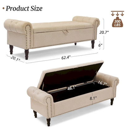COZYMAN Modern Velvet Upholstered Storage Bench with Silver Nailhead Trim