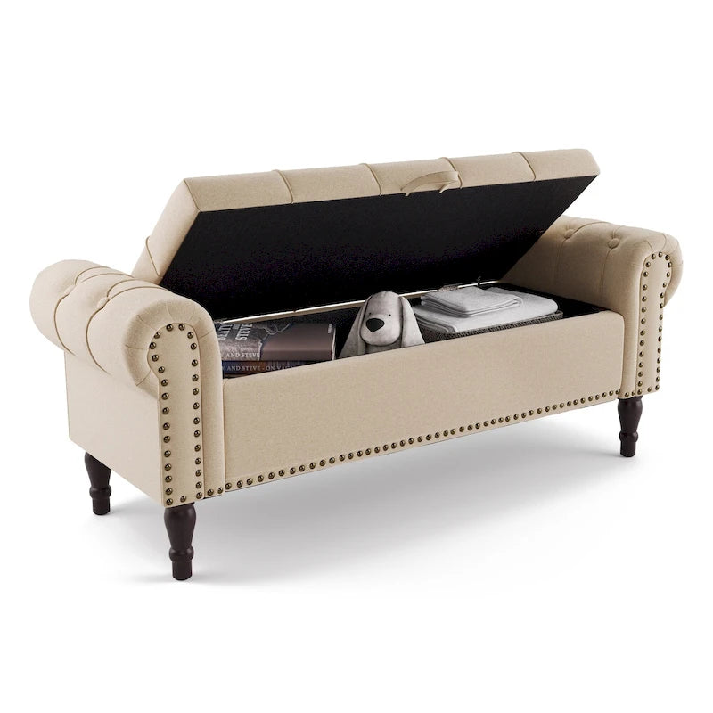 COZYMAN Modern Velvet Upholstered Storage Bench with Silver Nailhead Trim