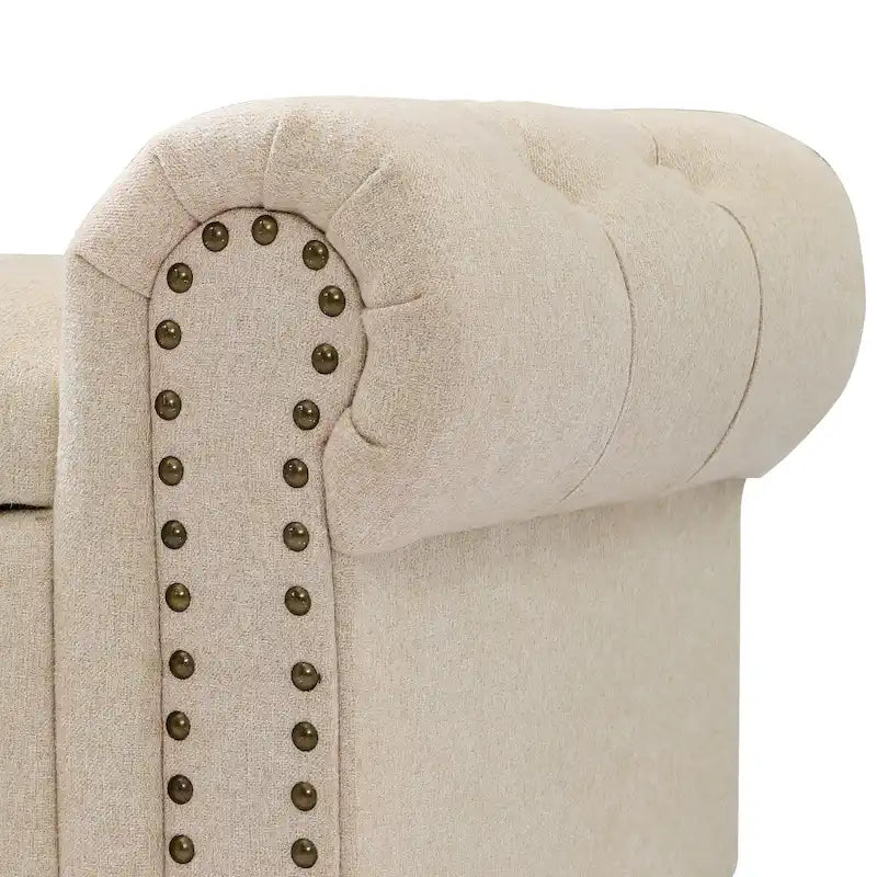 COZYMAN Modern Velvet Upholstered Storage Bench with Silver Nailhead Trim