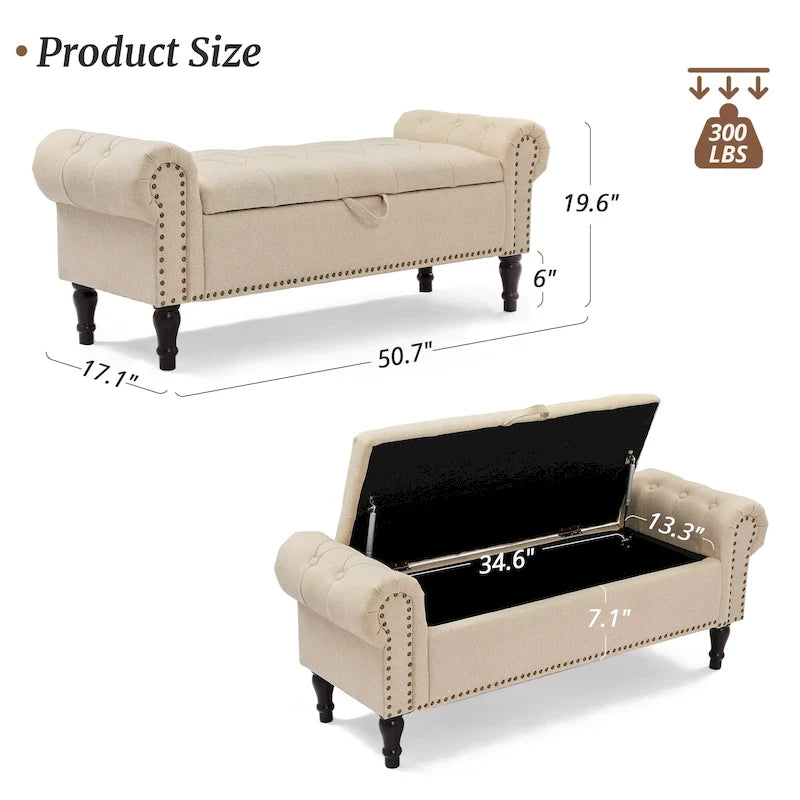 COZYMAN Modern Velvet Upholstered Storage Bench with Silver Nailhead Trim