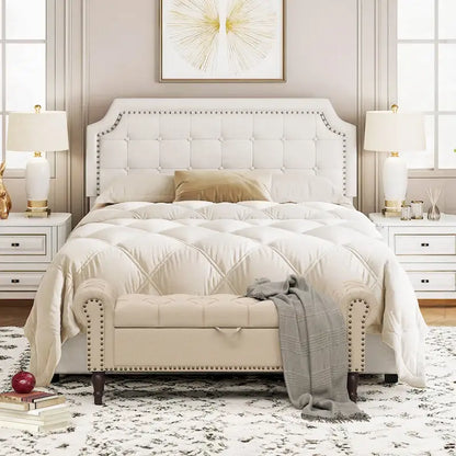 COZYMAN Modern Velvet Upholstered Storage Bench with Silver Nailhead Trim