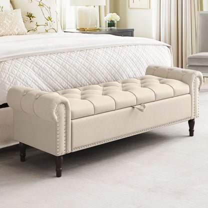 COZYMAN Modern Velvet Upholstered Storage Bench with Silver Nailhead Trim