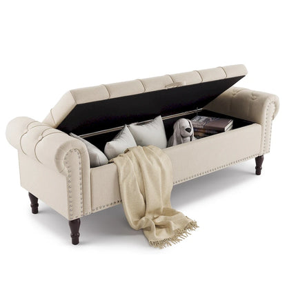COZYMAN Modern Velvet Upholstered Storage Bench with Silver Nailhead Trim