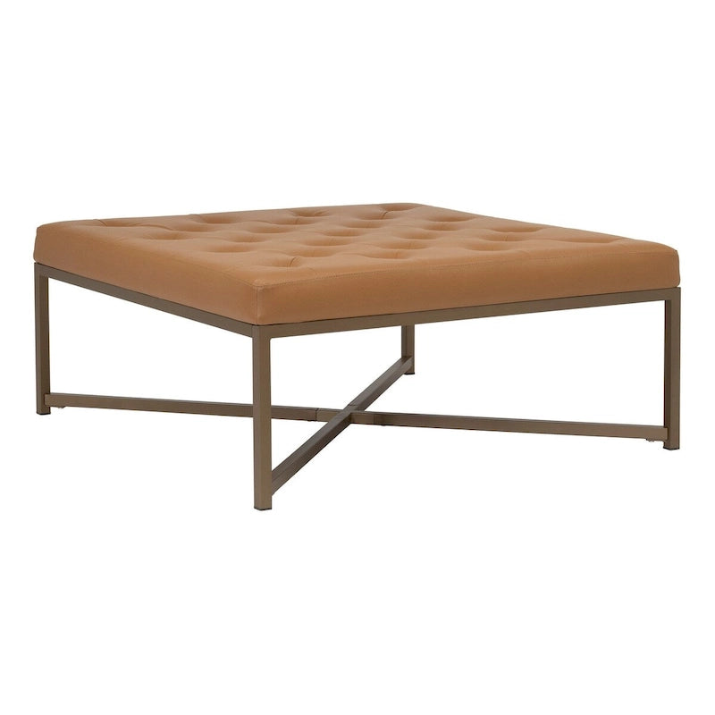 Studio Designs Home Camber Metal and Tufted Leather Large Cocktail Ottoman
