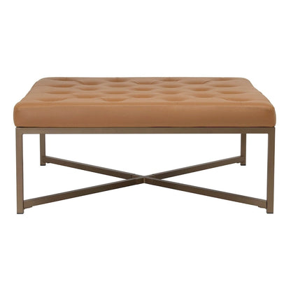 Studio Designs Home Camber Metal and Tufted Leather Large Cocktail Ottoman