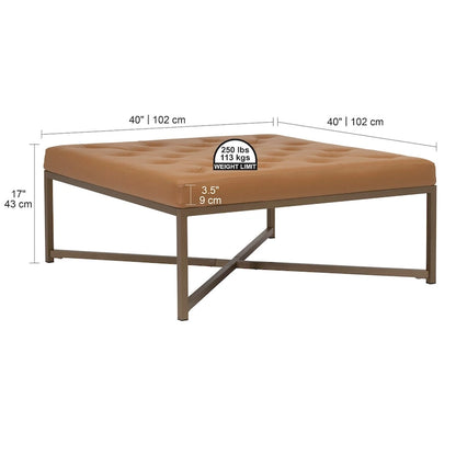 Studio Designs Home Camber Metal and Tufted Leather Large Cocktail Ottoman