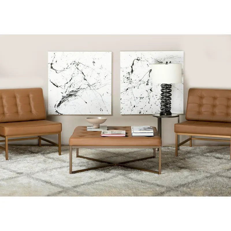 Studio Designs Home Camber Metal and Tufted Leather Large Cocktail Ottoman
