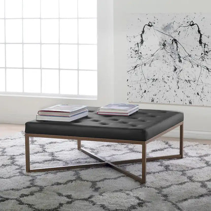 Studio Designs Home Camber Metal and Tufted Leather Large Cocktail Ottoman