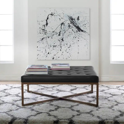 Studio Designs Home Camber Metal and Tufted Leather Large Cocktail Ottoman