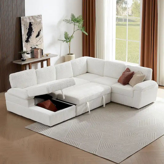 Modular Storage Sectional Sofa Couch Free Combination L/U Shaped Corduroy Upholstered Convertible Sleeper Sofabed Daybed