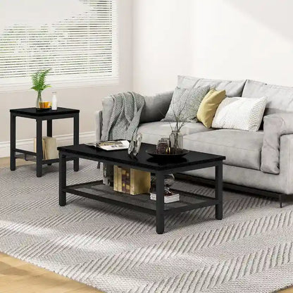 Coffee Table Set of 3, Coffee Table with 2 Square End Side Tables, Living Room Table Set for Home Office