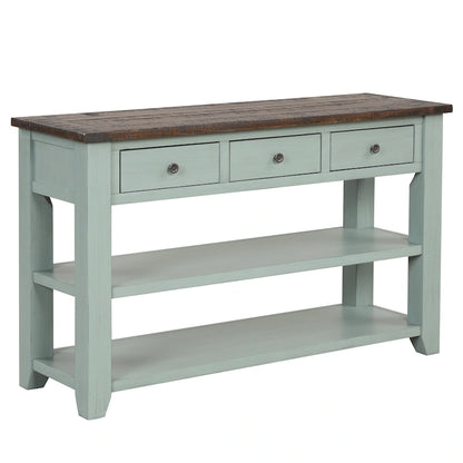 Modern Solid Pine Wood Top Console Table with 3 Drawers and 2 Shelves