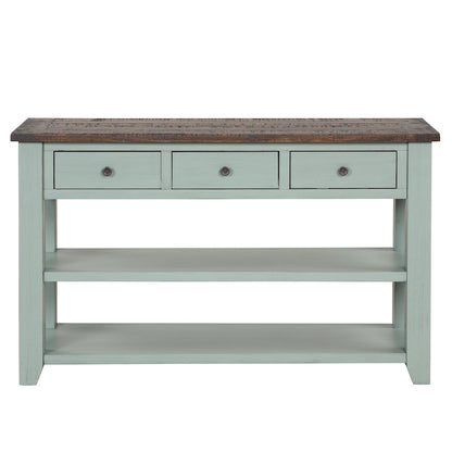 Modern Solid Pine Wood Top Console Table with 3 Drawers and 2 Shelves