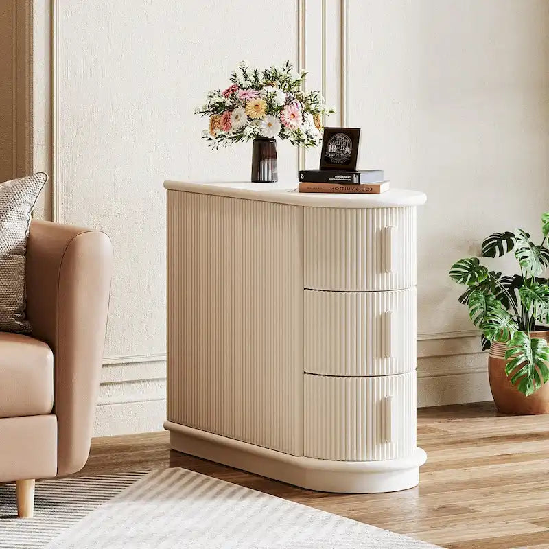 Semi-oval 3-drawer Solid Wood End Side Table for Living Room