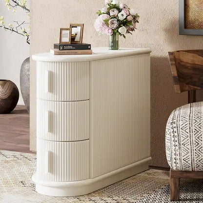 Semi-oval 3-drawer Solid Wood End Side Table for Living Room