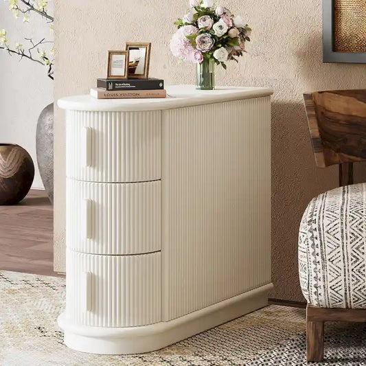 Semi-oval 3-drawer Solid Wood End Side Table for Living Room